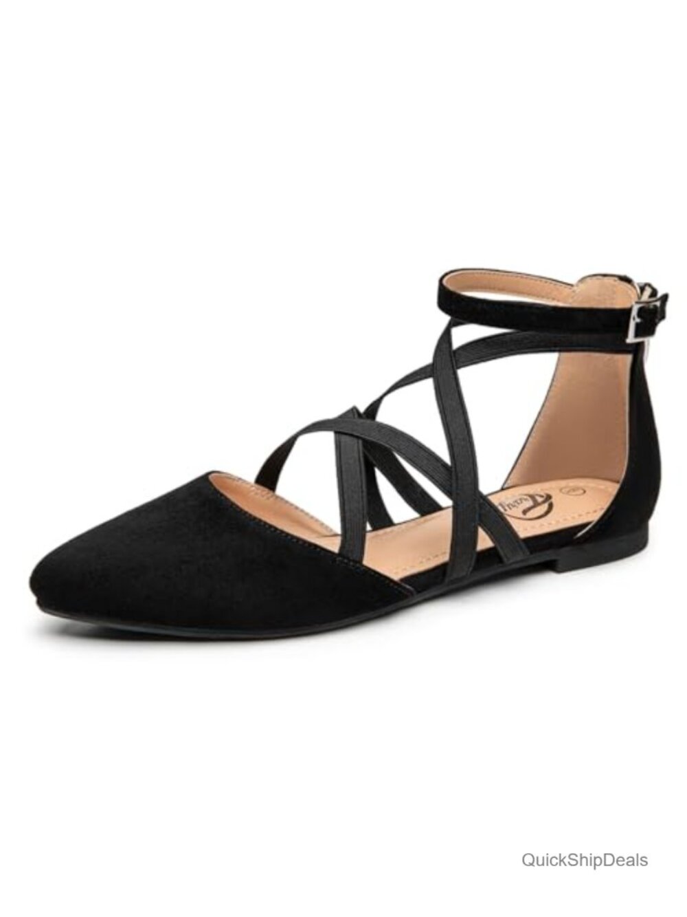 Pointed Toe Mary Jane Ballet Flats Elastic Ankle Strap Dress Shoes